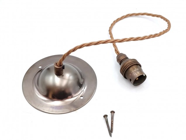 Large Ceiling Rose Dome Pendant Set With B22 Lamp Holder Antique Brass Finish 