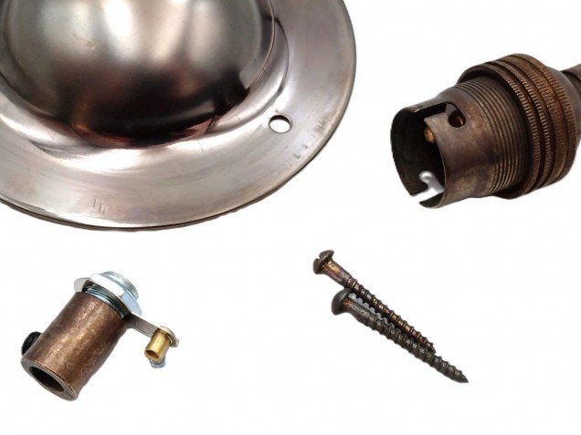 Large Ceiling Rose Dome Pendant Set With B22 Lamp Holder Antique Brass Finish 