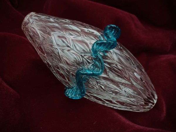 Murano Chandelier Stem Glass Turquoise and Clear Antique