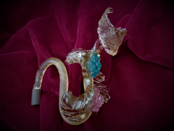 Tinted glass Murano Chandelier Leaf with pink and blue flowers