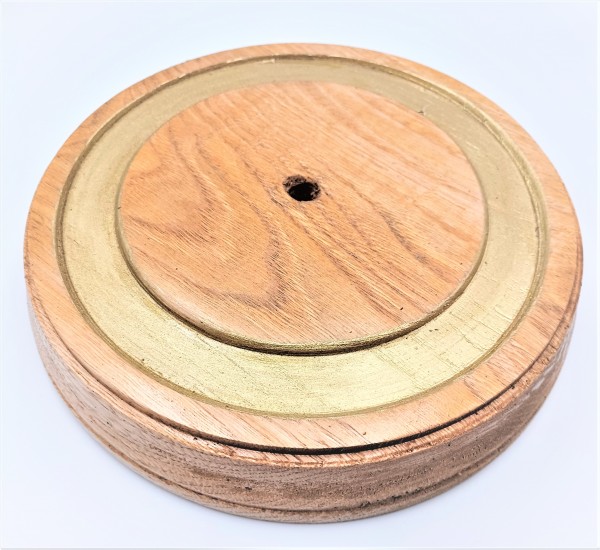 Round pattress European oak with brush gold inlay 215mm width