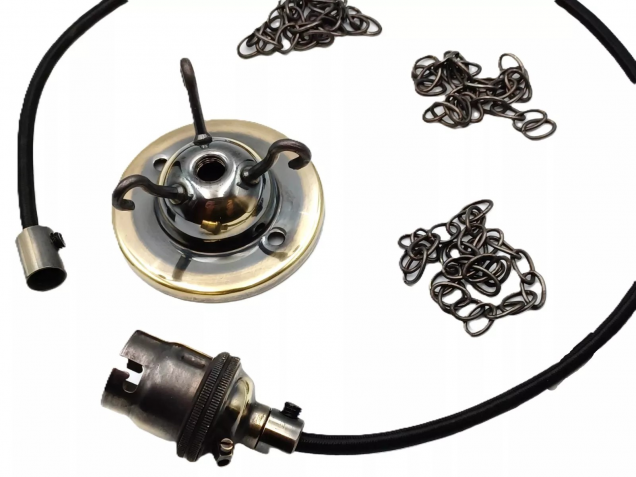 3 Hook Ceiling Pendant Set Brushed Antique Complete With Chain Cable And Lamp Holder