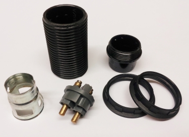 SBC LAMPHOLDER THREADED SKIRT 2 SHADE RINGS BLACK 59MM HIGH 28MM WIDE 10MM ENTRY