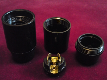 E14 Bulb Lamp Holder 3 Part Plain Skirt Black Plastic