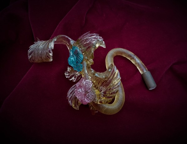 Tinted glass Murano Chandelier Leaf with pink and blue flowers