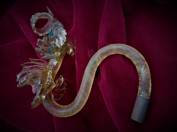 Tinted glass Murano Chandelier Leaf with pink and blue flowers