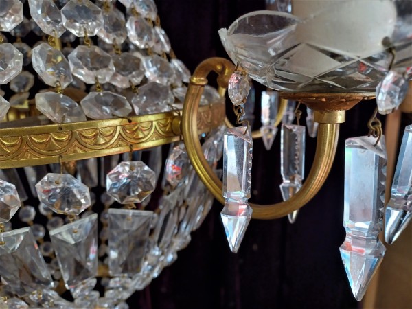 Crystal And Glass Chandelier 6 Arms 9 Lights Tent And Bag Style