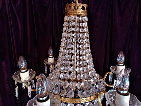 Crystal And Glass Chandelier 6 Arms 9 Lights Tent And Bag Style