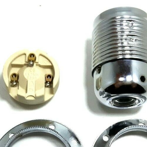 ES E27 Bulb lamp Holder 3 Part Plus Shade Rings In chrome Plated  